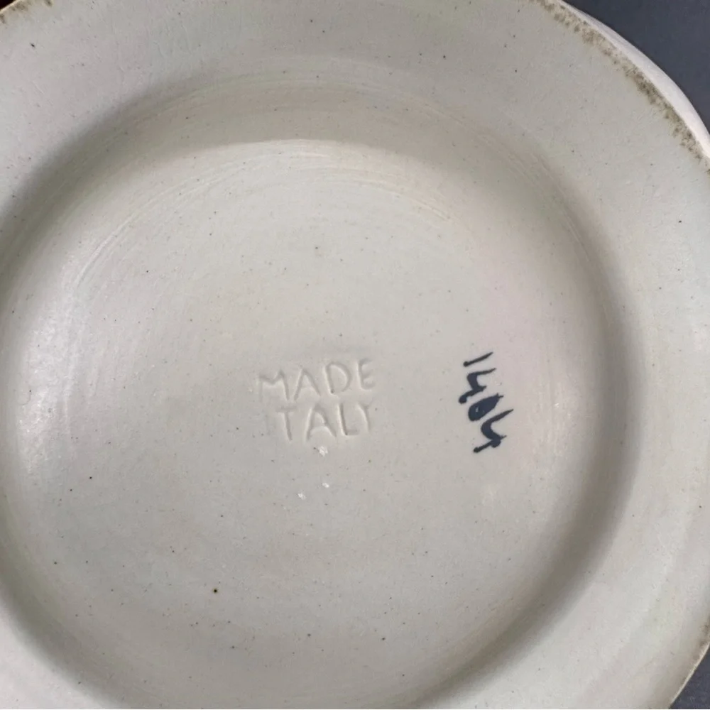 Vintage Italian Pottery Large Scalloped Edge Bowl Hand Painted Florals Italy